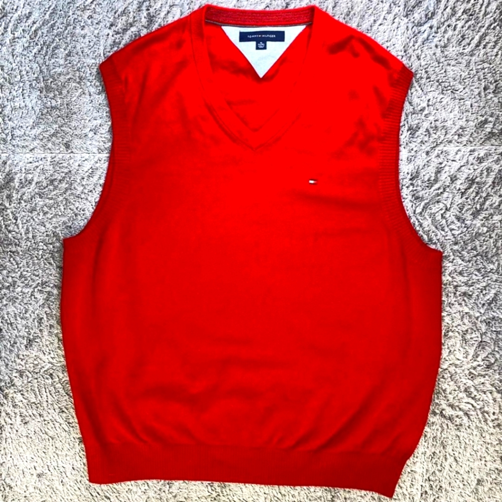 Vintage Tommy Hilfiger Golf Sweater Vest Size XL Red Knit